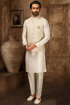 Buy Jacket Style Wedding Wear Punjabi Kurta Pajama Online for Men