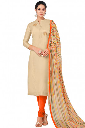 Buy Beige Cotton Salwar Kameez Online for Women in USA