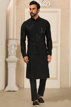 Buy Black Wedding Wear Traditional Kurta Pajama Online for Men in UK
