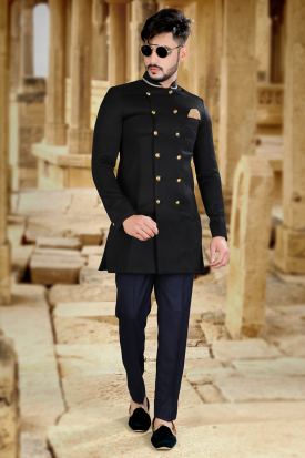 petite formal mother of the bride dresses Black Jacquard Indo Western Set For Men With Embroidered Stole main image 0