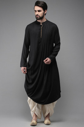 Wedding Party Plain Black Men Dhoti Kurta MKPA01022