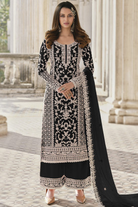 Black Net Trouser Suit for Wedding Wear with Sequins embroidery
