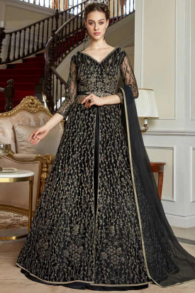 Long black net dress discount
