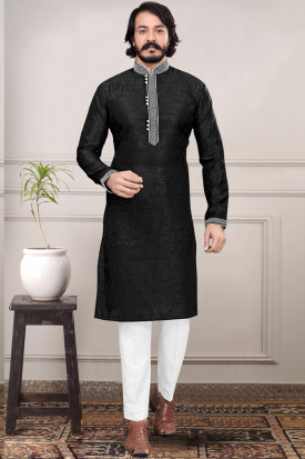Buy Black Pakistani Eid Special Kurta Pajama Online MKPV0548