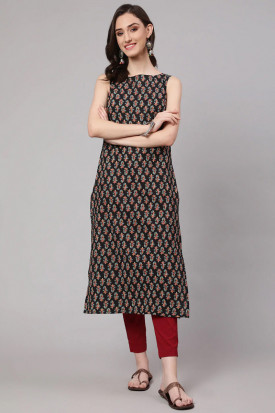 Black Straight Cut Cotton Kurti for Party
