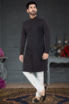 WINTAGE Gesticktes Samt-Bandhgala Für Herren – Elegant, Mit Satinfutter, In Verschiedenen Größen (XS-XXL), Handgefertigt