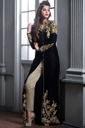 Salwar Suits : Black velvet suit
