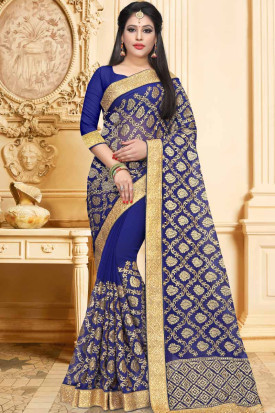 Royal Blue Georgette Saree With Georgette Blouse