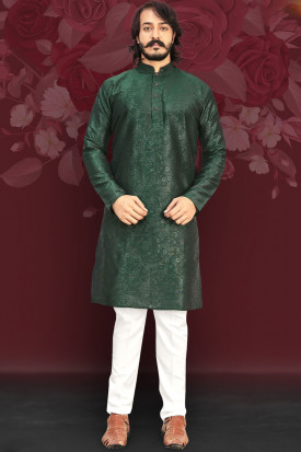 Buy Bottle Green Art Silk Readymade Kurta Pajama For Eid Party