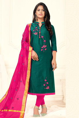 Sonam Kapoor Taffeta Silk Bottle Green Eid Churidar Suit