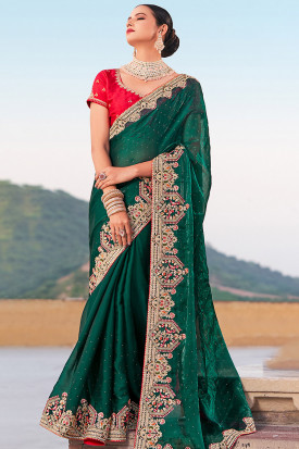 Jade Green Silk Saree With Banglori Silk Blouse