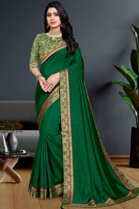 Buy vert Lace Work Sarees Online for Women in France