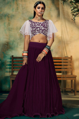 Wine Maroon Silk A Line Lehenga