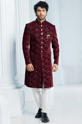 Burgundy sherwani shop