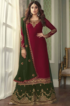 Buy Ethnic Wears Georgette Burgundy Maroon Sharara Suit LSTV111487