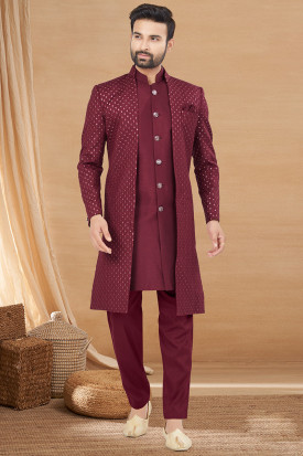 Mehroon sherwani deals