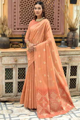 Silk Saree in Dusty Peach colour for Party