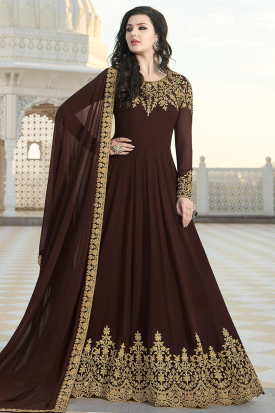 coffee brown colour dress Enthralling Sequin Embroidered Coffee Color Gown with Design main image 1
