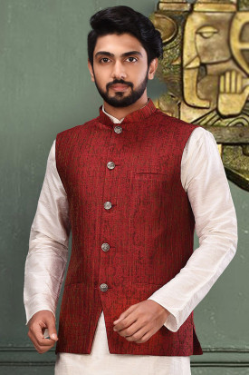 Deep Red Men Waist Coat MWCV095