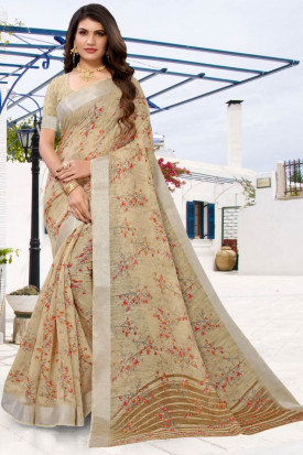 Printed Blush Pink Organza Chikankari Saree