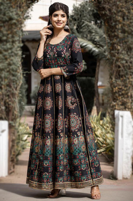 Black colour long gown on sale