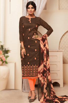 Buy Brown Silk Salwar Kameez Online for Women in USA