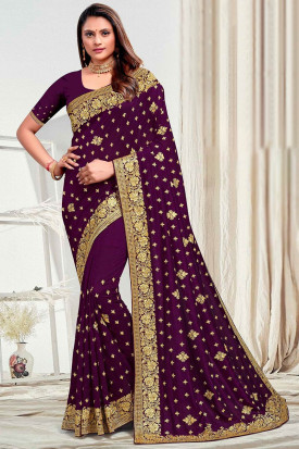 In Style Dark Purple Soft Silk Embroidered Saree|SARV132335