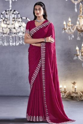 Women Plain Weave Georgette Satin Stripes Stone Embellished Saree