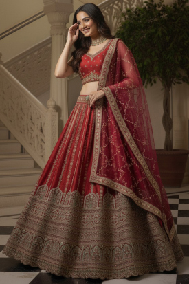 strapless open back dress Maroon and Gold Tissue Lehenga Choli – Plus Size Indian Wedding Outfit –  Size 42 Ready to Ship - Kanhasarees by ksds main image 1