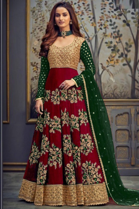 red and green dress pakistani Red Pakistani Style Cotton Salwar Suits Set – Stilento main image 0