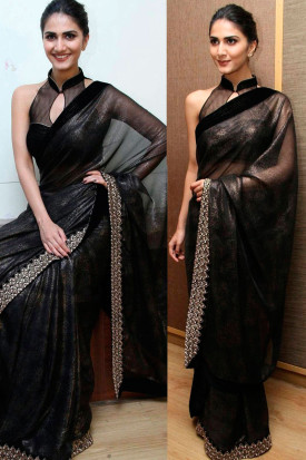 Vaani Kapoor stuns in Rs 74k black saree and bralette for ITA