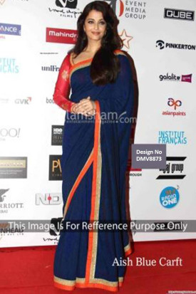 Aishwarya Rai Saree online shop Blue georgette diwali saree U neck blouse