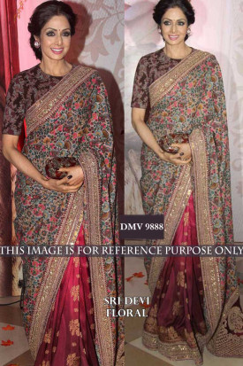SriDevi Red Georgette Sarees for Diwali Dmv9888