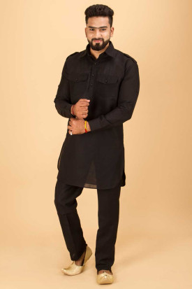 Men s Black Pathani Kurta Pajama suit. MKPA0002