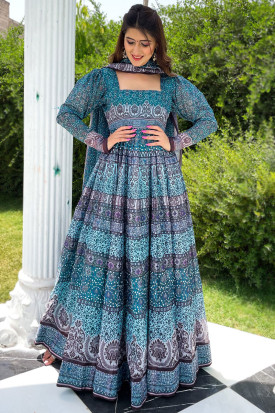 Fashionable Anarkali Suit in Sea Blue Fabric LSTV112175