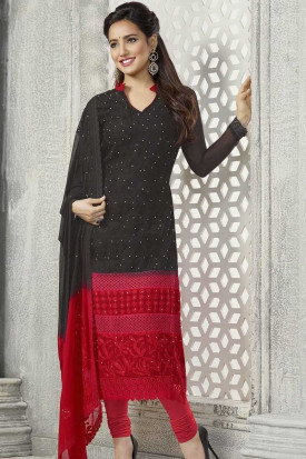 Black chiffon churidar sales