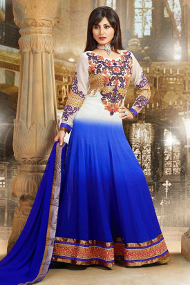 Royal blue and white anarkali dresses hotsell
