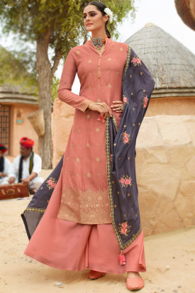 Peach color plazo suit discount