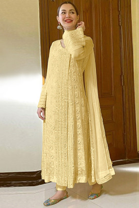 Light yellow anarkali best sale dress