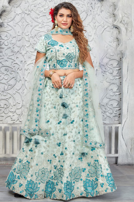 Embroidered Light Blue Net Lehenga For Sangeet LLCV117091