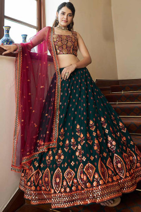 Buy Ready to Wear Green Lehenga Choli Online for Women in UK