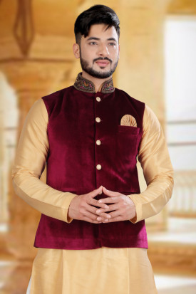 Dress Shops Online Embroidered Velvet Wine Maroon Men s Waist Coat