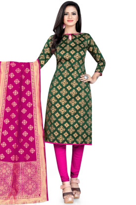 Emerald Green Churidar Suit With Woven Zari Work LSTV08866