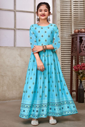 Sky blue cheap anarkali kurti