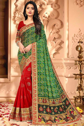 Dark Green Fancy Party Wear Chiffon Saree