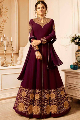 Wine color top anarkali