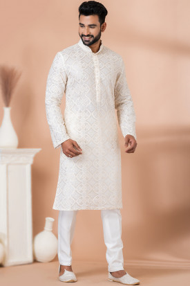 Men s White Kurta Pajama