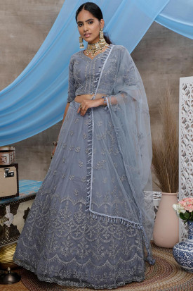 Buy Grey Net Party Wear Lehenga Choli Online LLCV01773