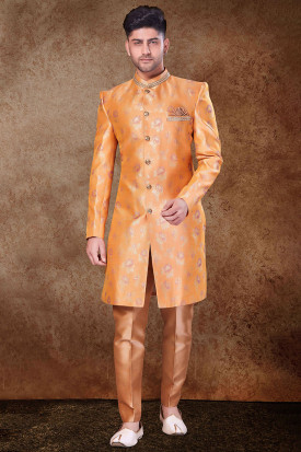 Orange sherwani for groom discount