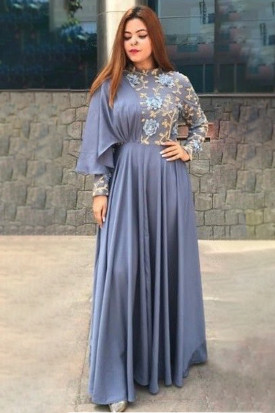 Online Fashion Shopping Beads Embroidered Lavender Grey Gown LSTV120615